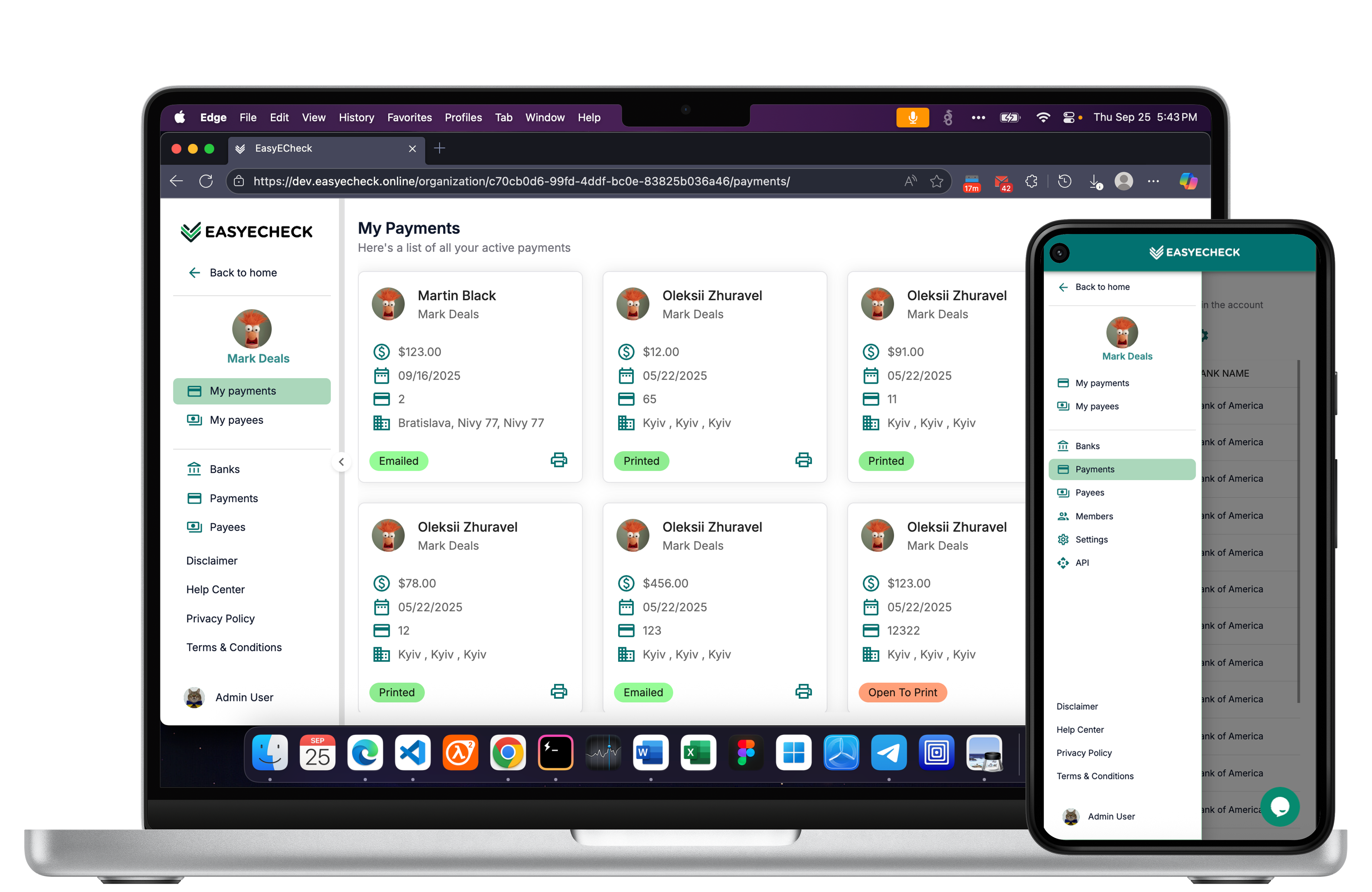 EASYECHECK App Screenshot on Laptop